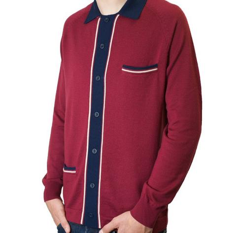 Art Gallery Marriott 60's Retro Mod Button Through Merino Wool Cardigan Burgundy Preview